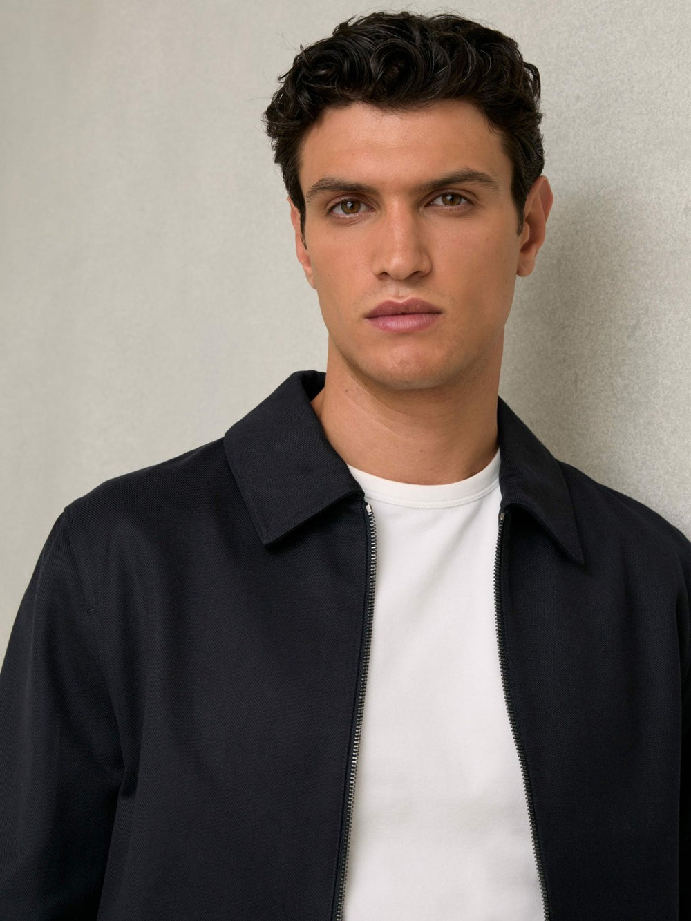 Lyocell-Cotton Zip-Through Twill Jacket in Navy