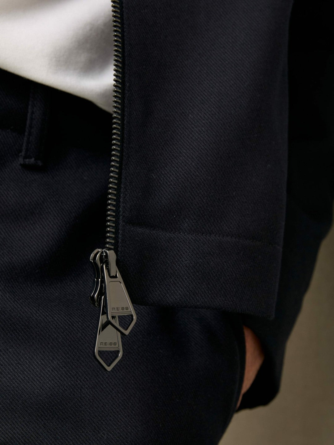 Lyocell-Cotton Zip-Through Twill Jacket in Navy