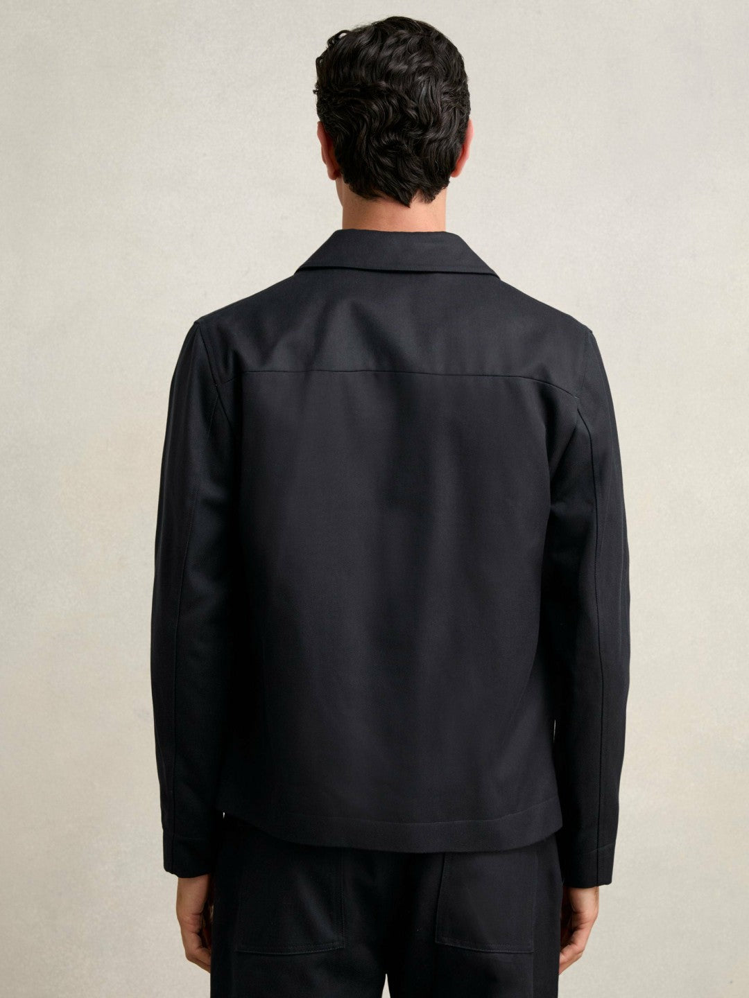 Lyocell-Cotton Zip-Through Twill Jacket in Navy