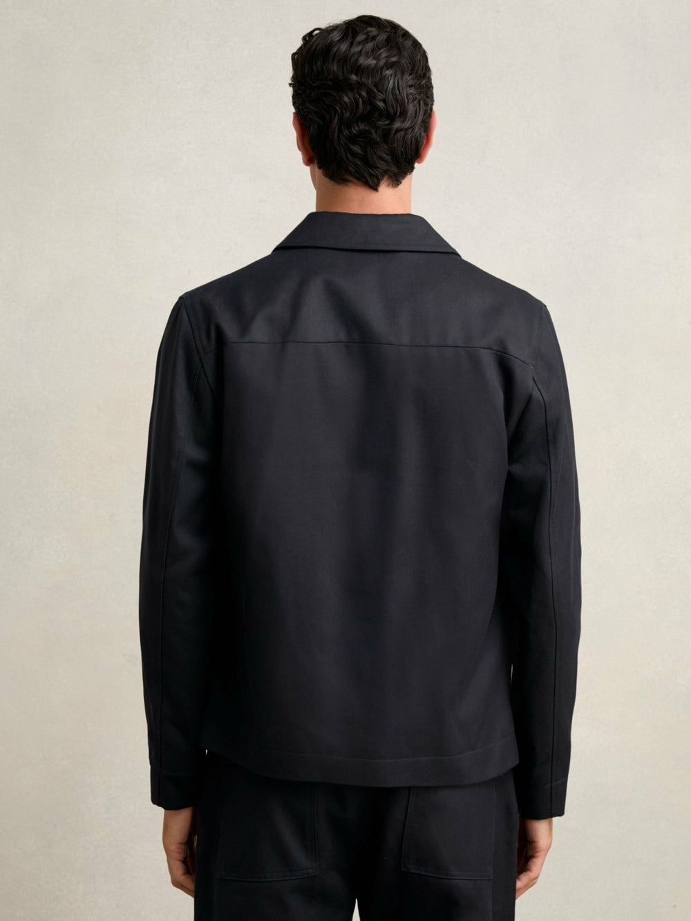 Lyocell-Cotton Zip-Through Twill Jacket in Navy