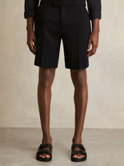 Side-Adjuster Tailored Shorts in Black