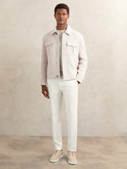 Wool Blend Twin Pocket Zipped Jacket in Ivory