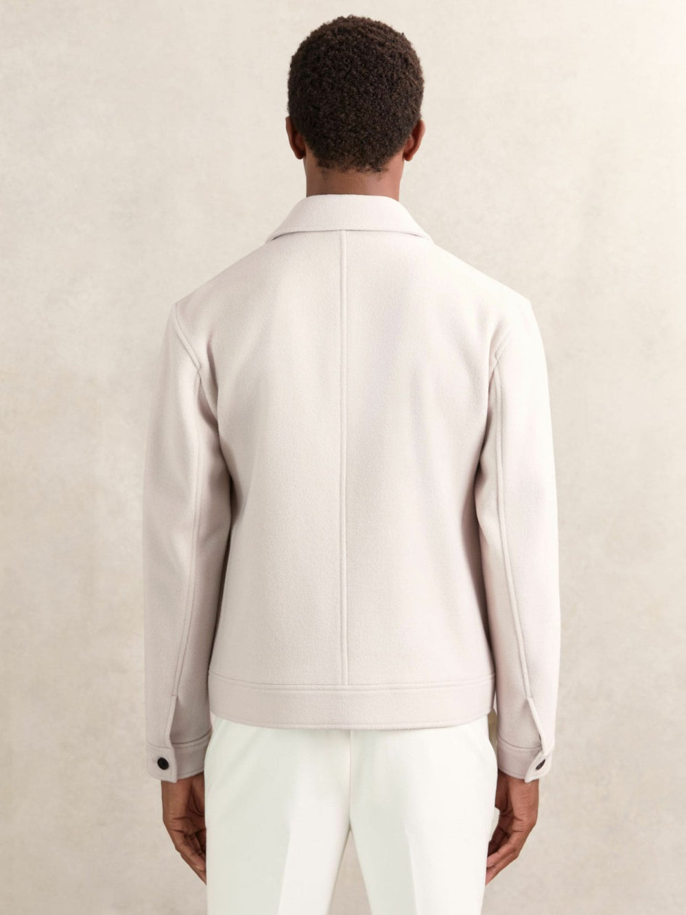 Wool Blend Twin Pocket Zipped Jacket in Ivory