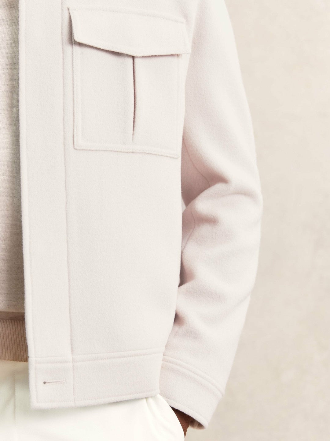 Wool Blend Twin Pocket Zipped Jacket in Ivory