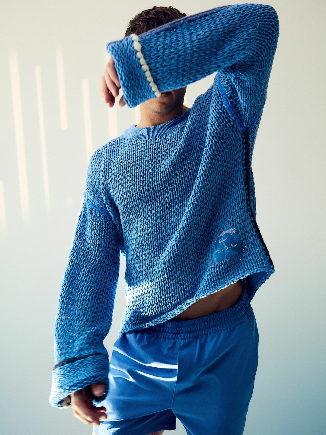 | Tom Daley Chunky Knit Jumper in Soft Blue