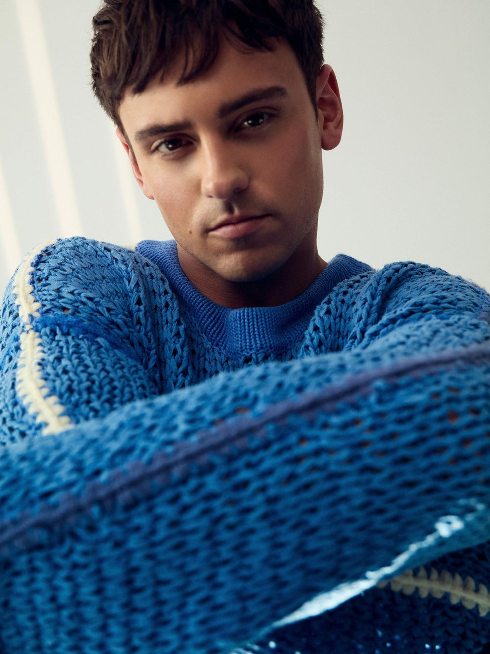 | Tom Daley Chunky Knit Jumper in Soft Blue