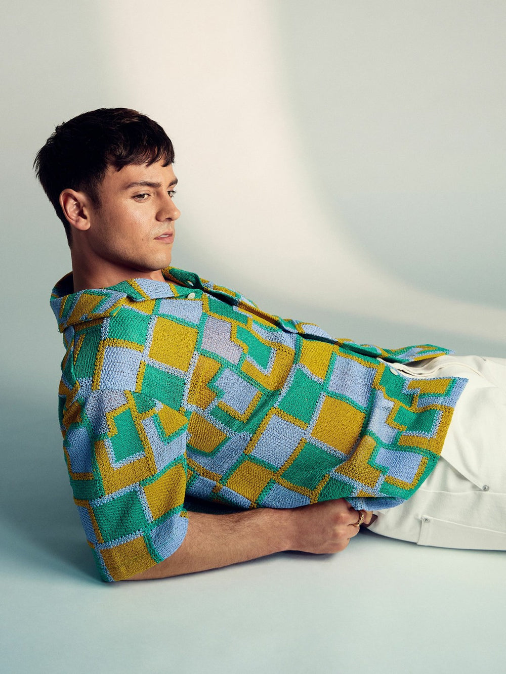 | Tom Daley Tile Crochet Shirt in Yellow/Green/Blue Multi