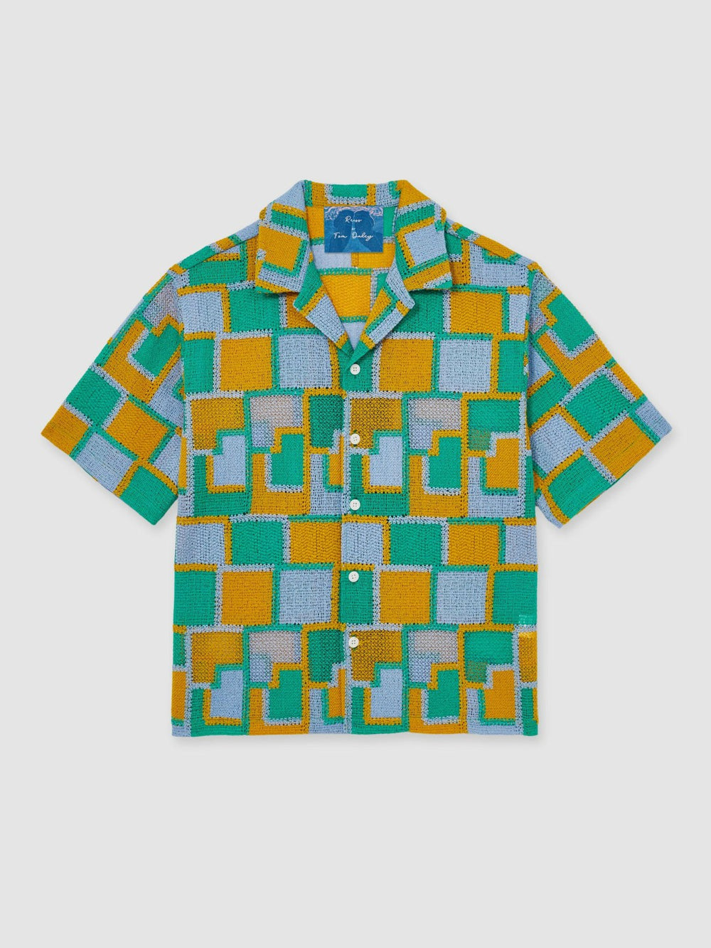 | Tom Daley Tile Crochet Shirt in Yellow/Green/Blue Multi