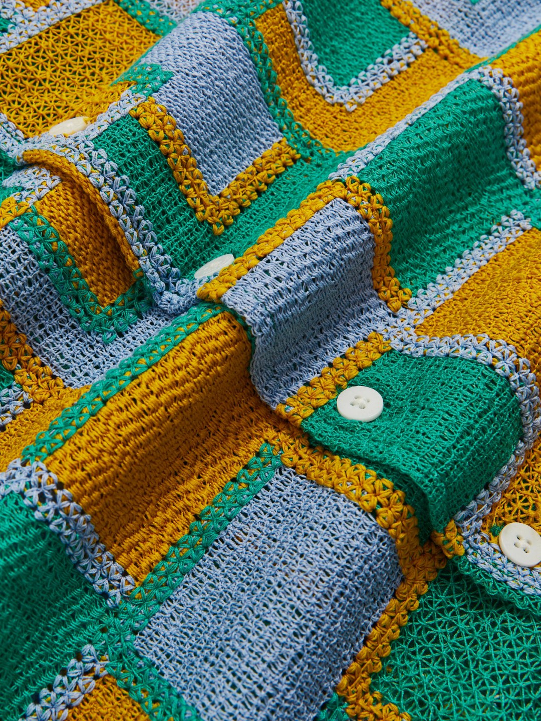 | Tom Daley Tile Crochet Shirt in Yellow/Green/Blue Multi