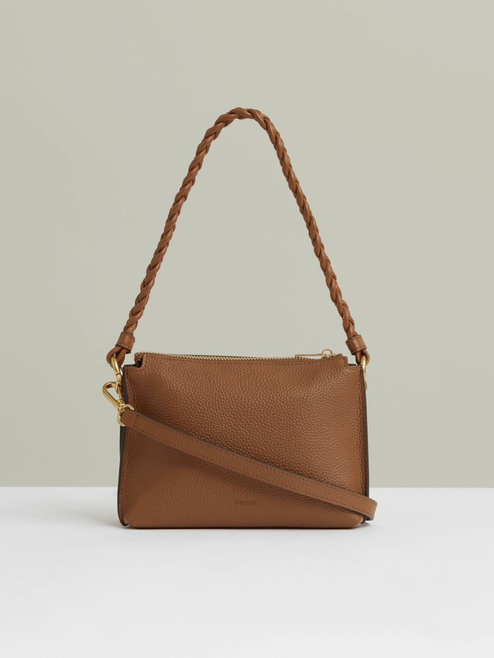 Suede Plaited-Strap Cross-Body Bag in Tan