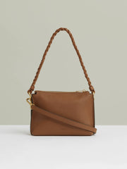 Suede Plaited-Strap Cross-Body Bag in Tan