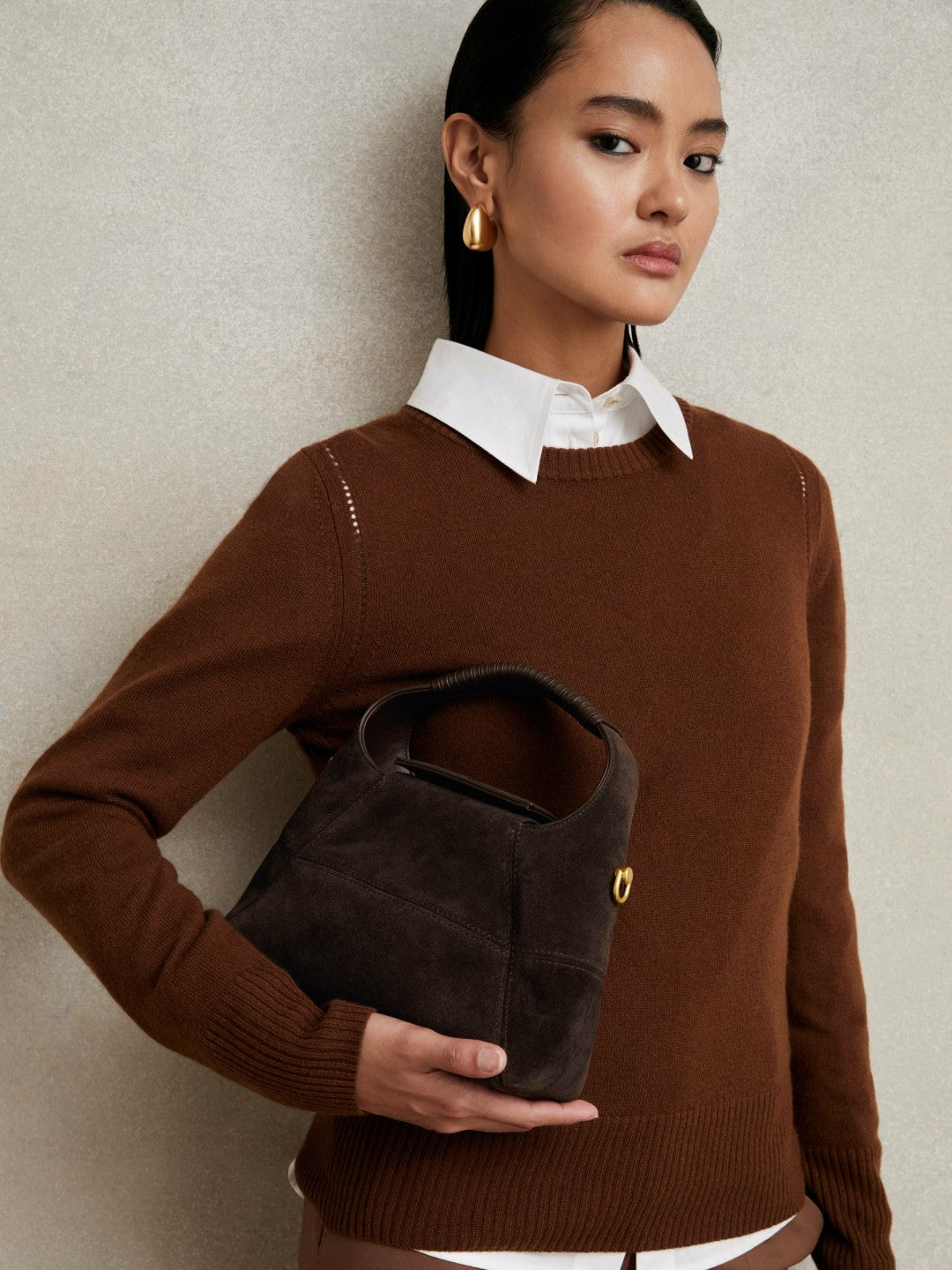 Suede Shoulder Bag in Chocolate