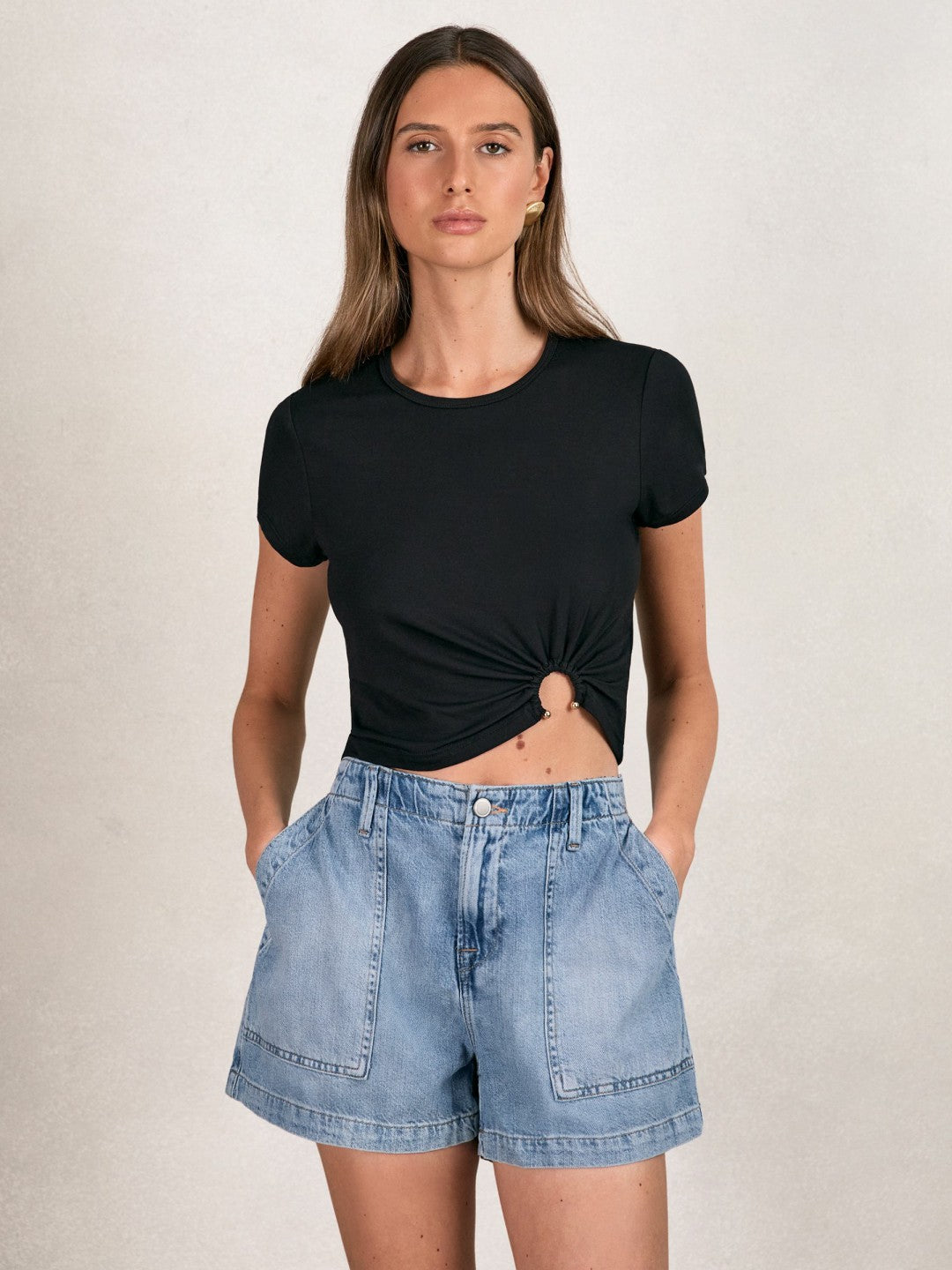 Good American Denim Shorts With Linen in Indigo Blue