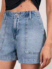 Good American Denim Shorts With Linen in Indigo Blue
