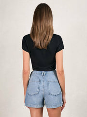 Good American Denim Shorts With Linen in Indigo Blue
