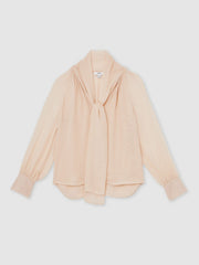 Silk Blend Chiffon Tie-Neck Blouse in Pale Pink