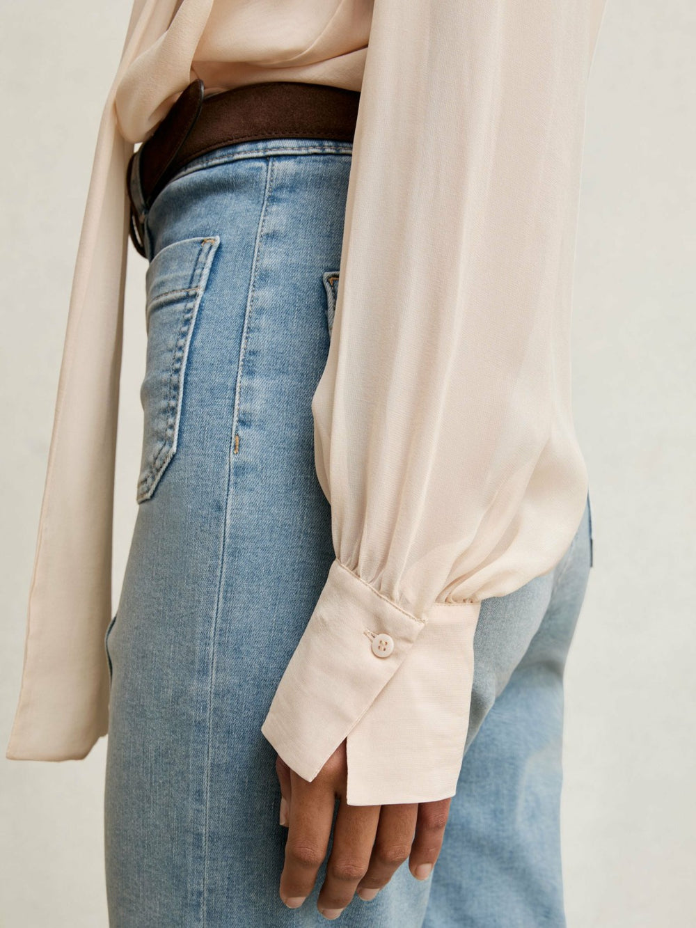 Silk Blend Chiffon Tie-Neck Blouse in Pale Pink
