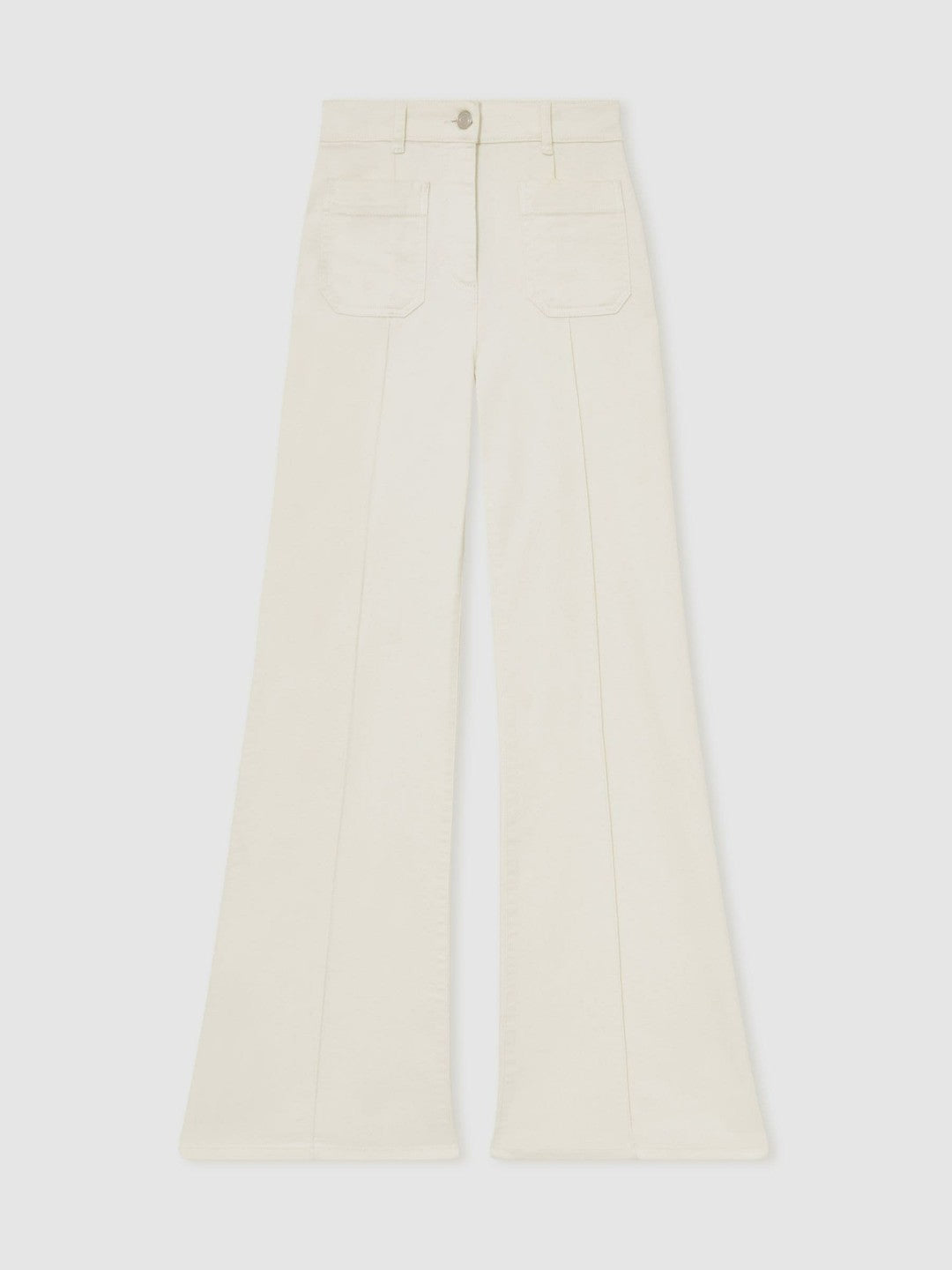 Petite Patch-Pocket Flared Jeans in Ecru