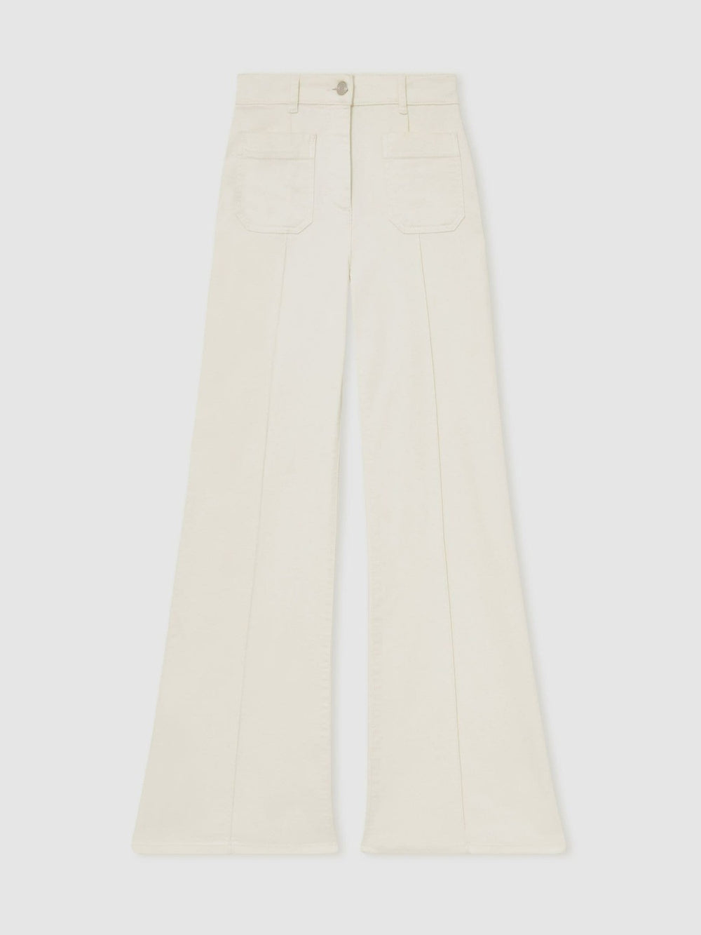 Petite Patch-Pocket Flared Jeans in Ecru