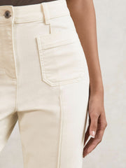 Petite Patch-Pocket Flared Jeans in Ecru