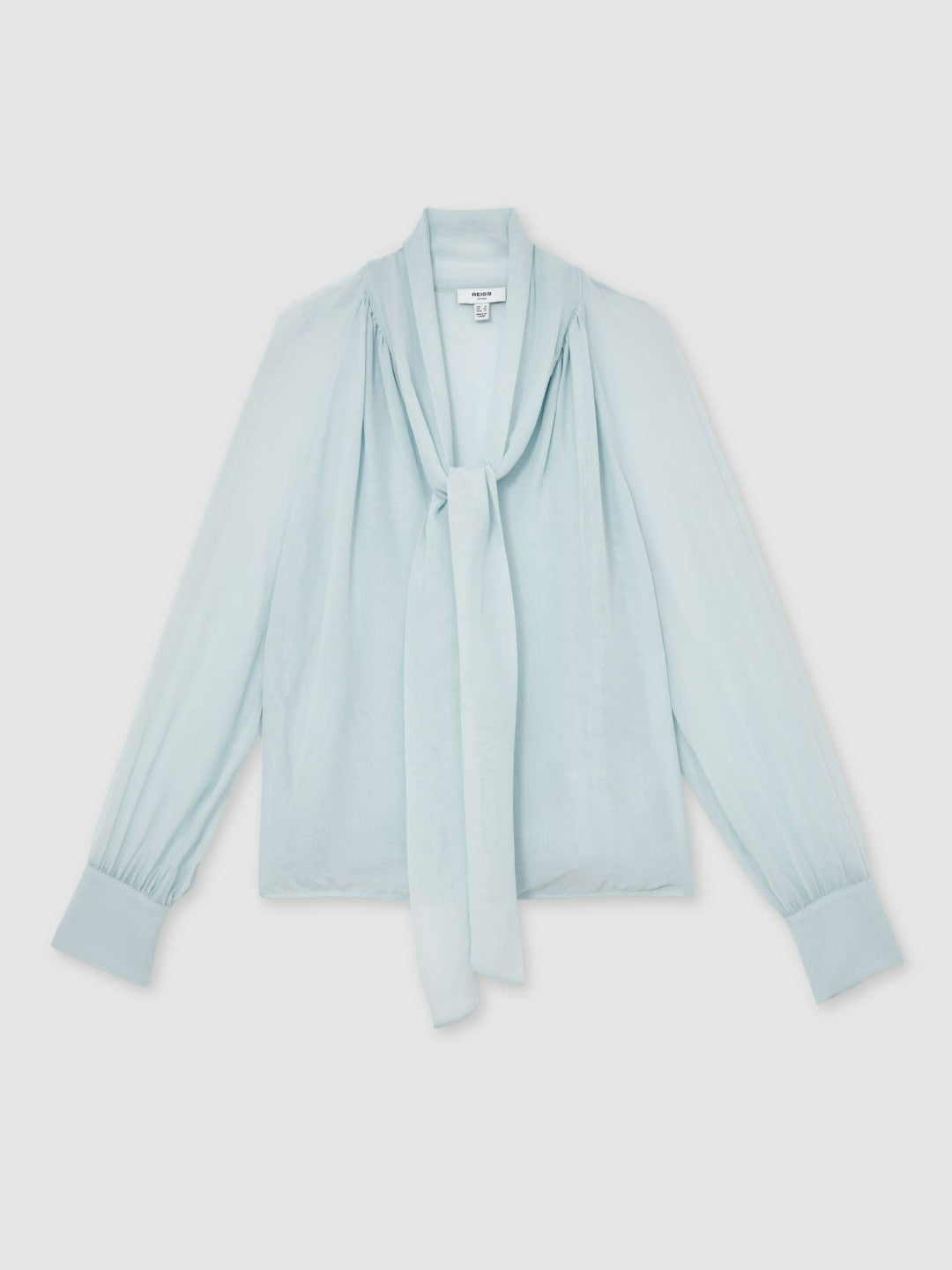 Silk Blend Chiffon Tie-Neck Blouse in Pale Blue