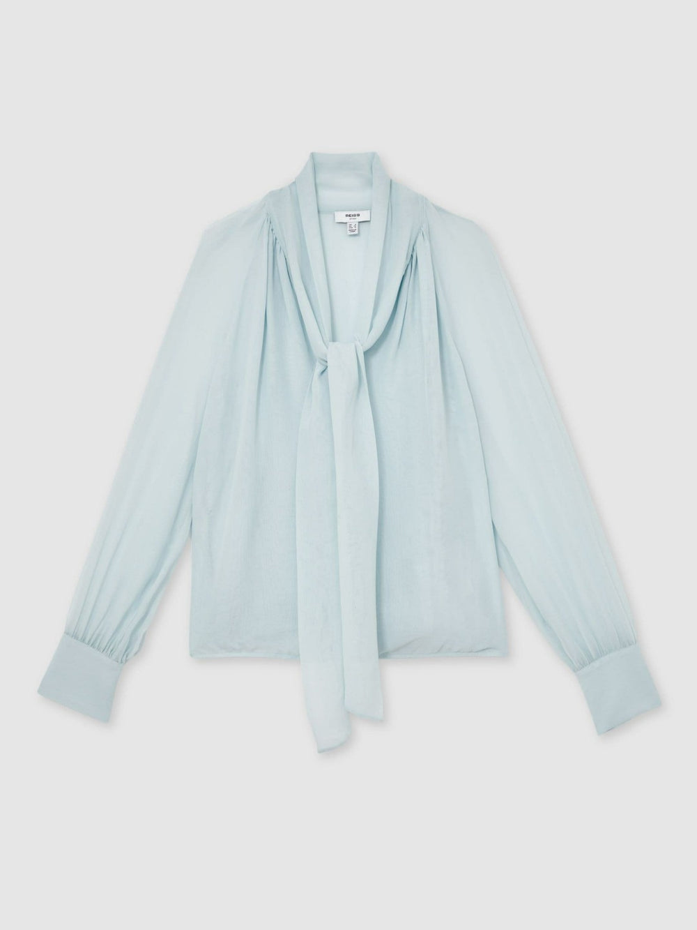 Silk Blend Chiffon Tie-Neck Blouse in Pale Blue