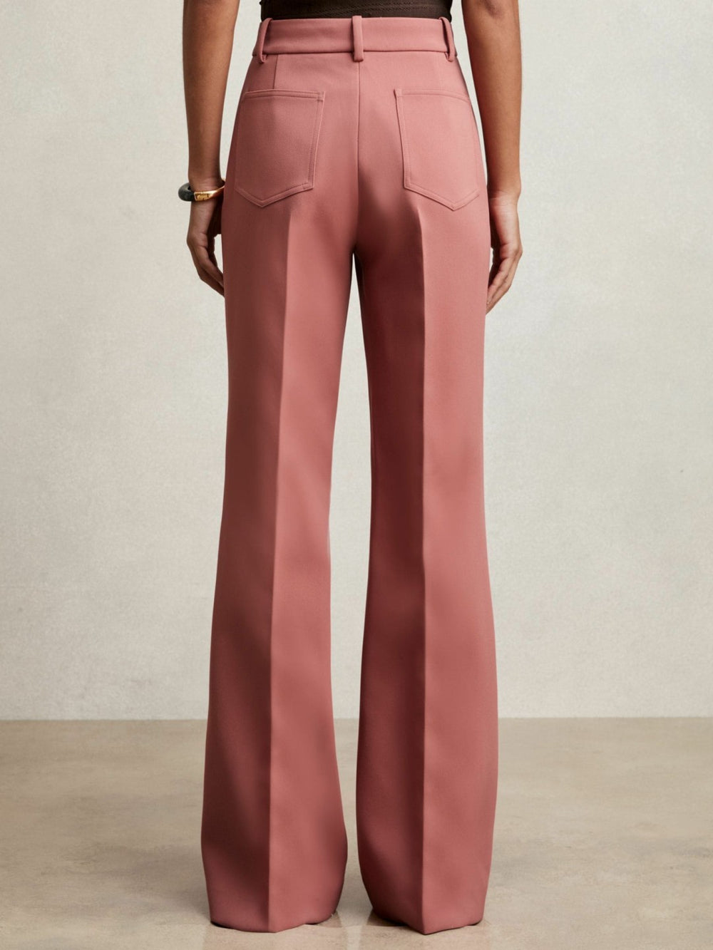 Petite Twill Patch-Pocket Flared Trousers in Pink