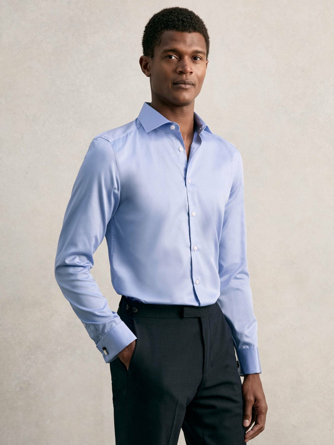 Slim Fit Slim-Fit Cotton-Sateen Shirt in Mid Blue