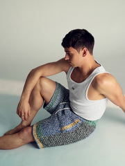 | Tom Daley Crochet Panel Shorts in Yellow/Green/Blue Multi