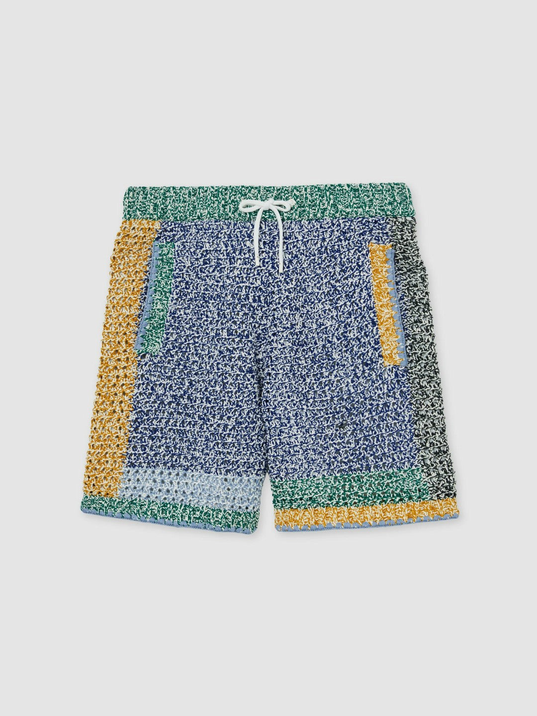 | Tom Daley Crochet Panel Shorts in Yellow/Green/Blue Multi