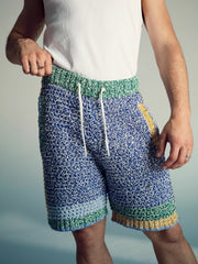 | Tom Daley Crochet Panel Shorts in Yellow/Green/Blue Multi