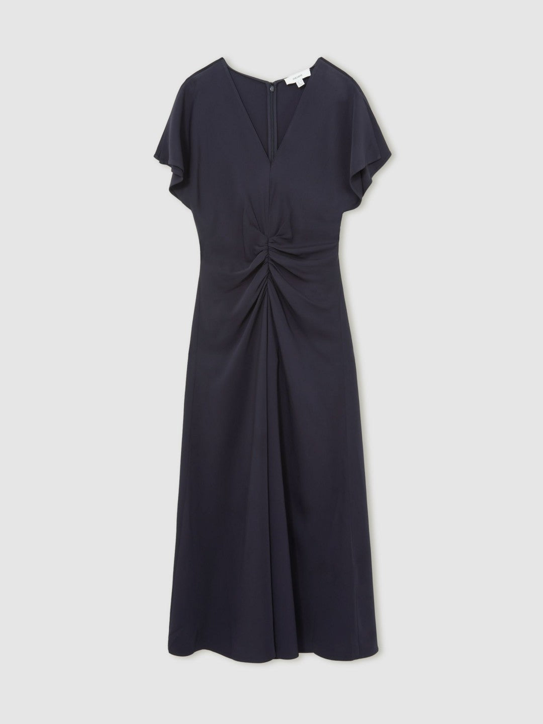 Petite Ruched-Front Midi Dress in Navy