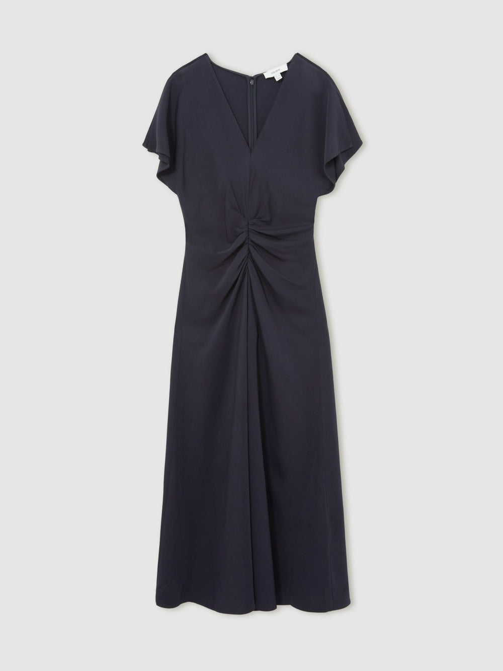 Petite Ruched-Front Midi Dress in Navy