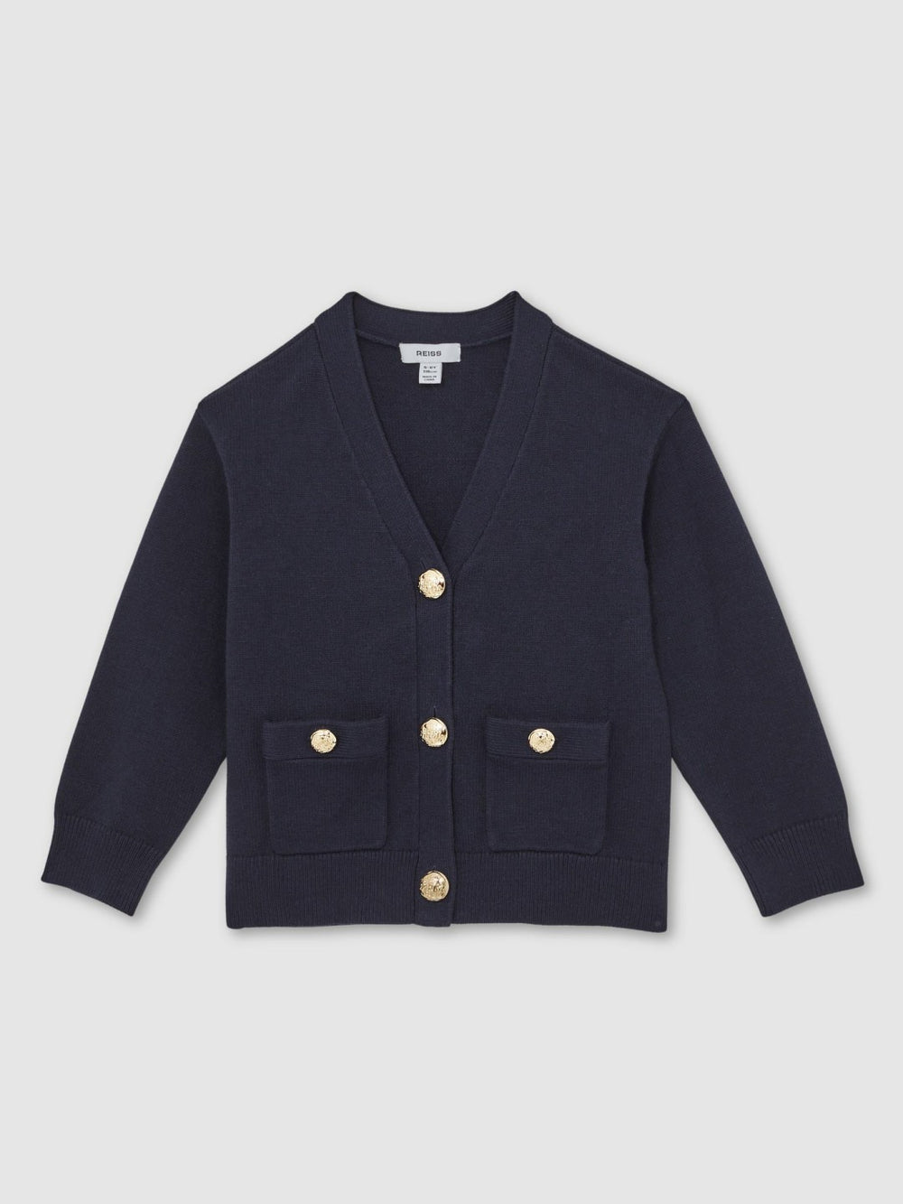 9-13 yrs Knitted Embossed-Button Cardigan in Navy