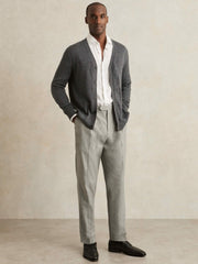Regular Fit Herringbone Trousers With Cotton in Grey