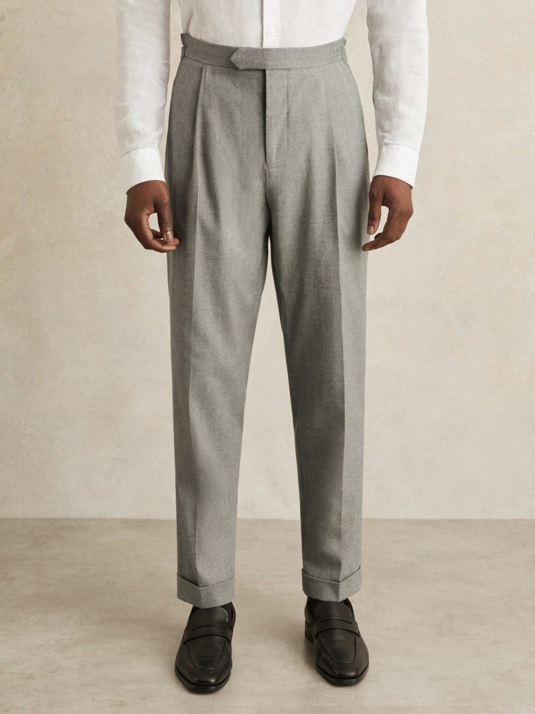 Regular Fit Herringbone Trousers With Cotton in Grey