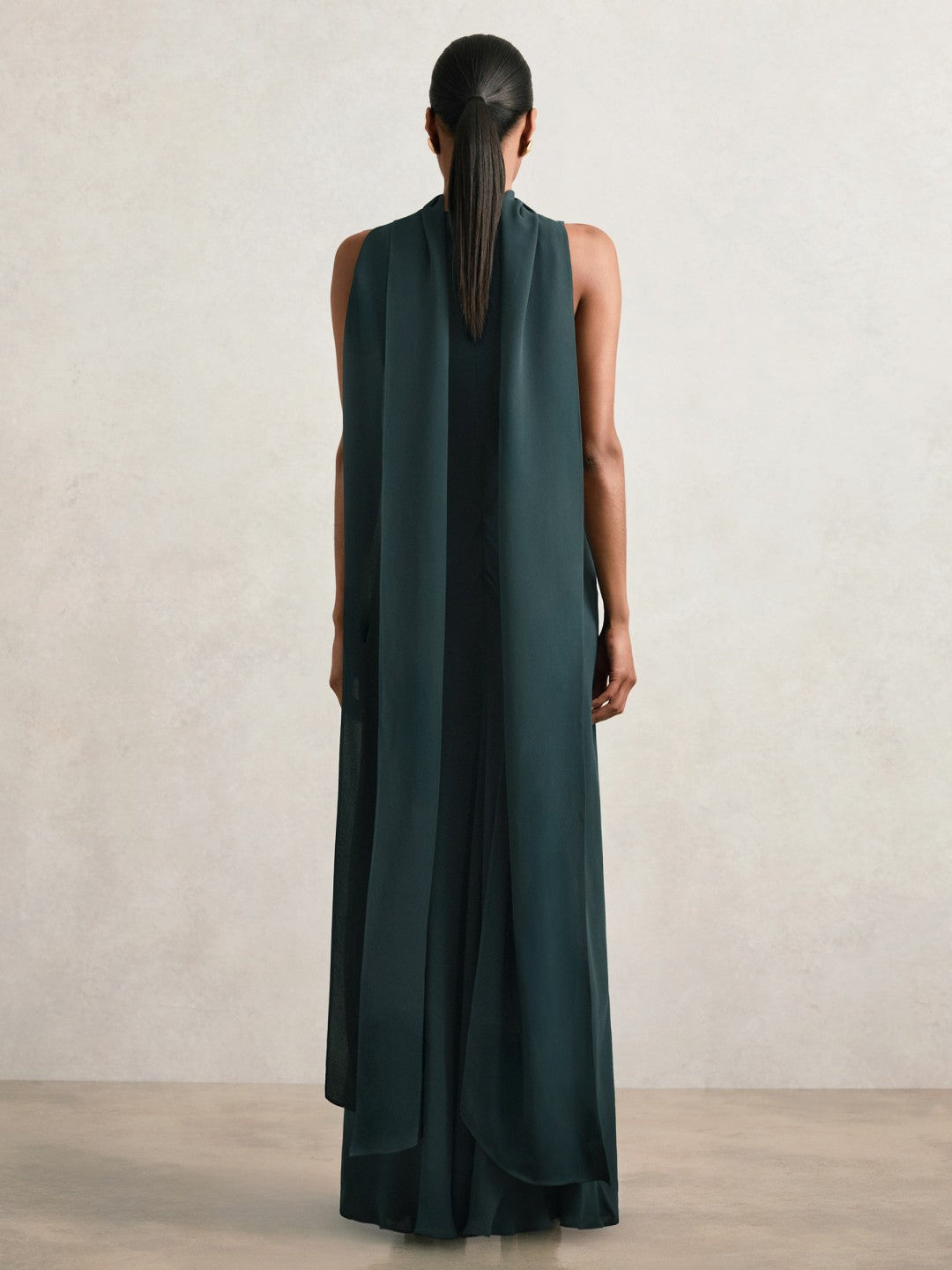 Petite Crepe Cape Maxi Dress in Teal Green