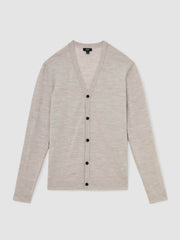 Merino Wool Button-Through Cardigan in Wicker Brown Melange