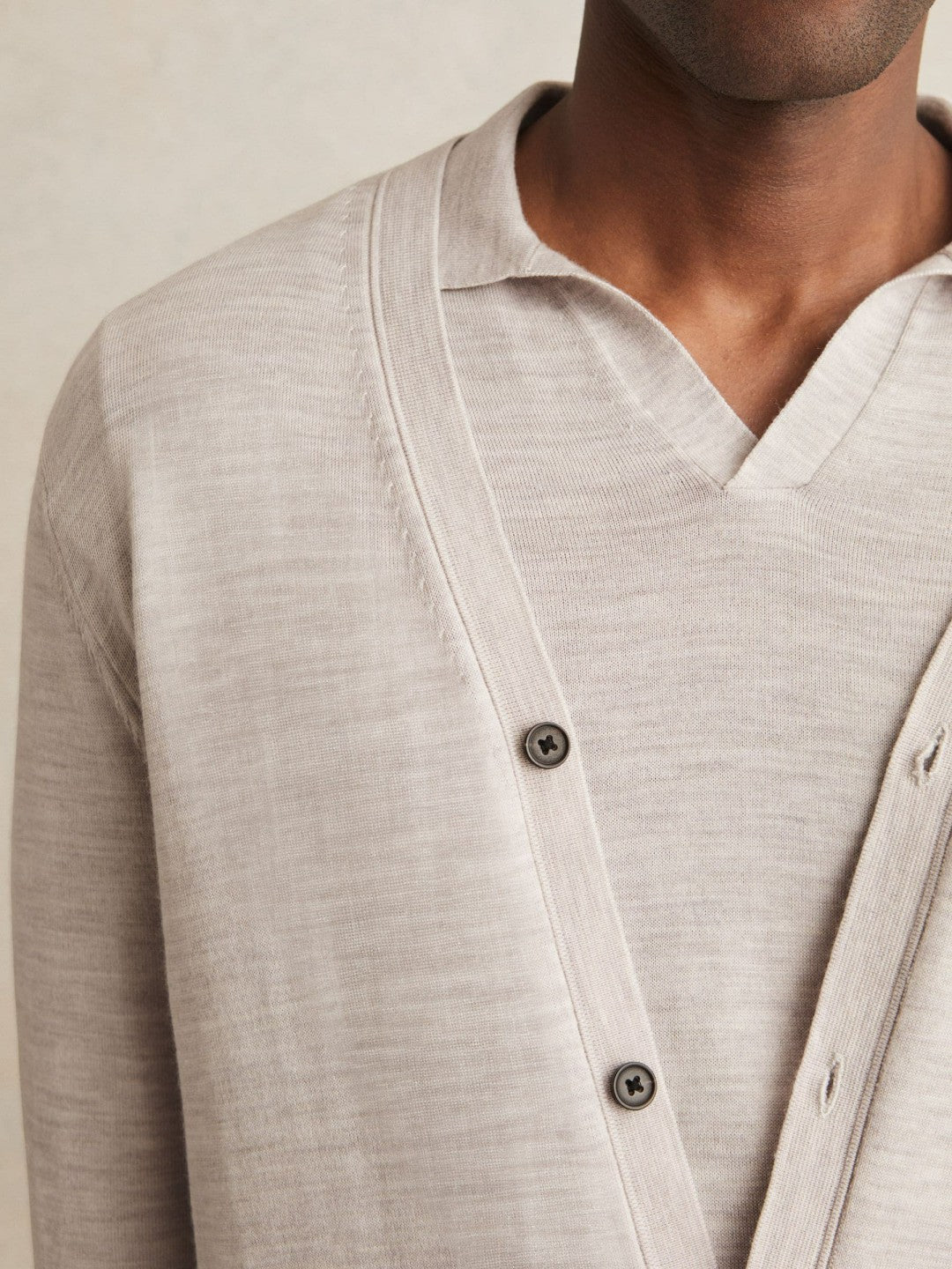 Merino Wool Button-Through Cardigan in Wicker Brown Melange