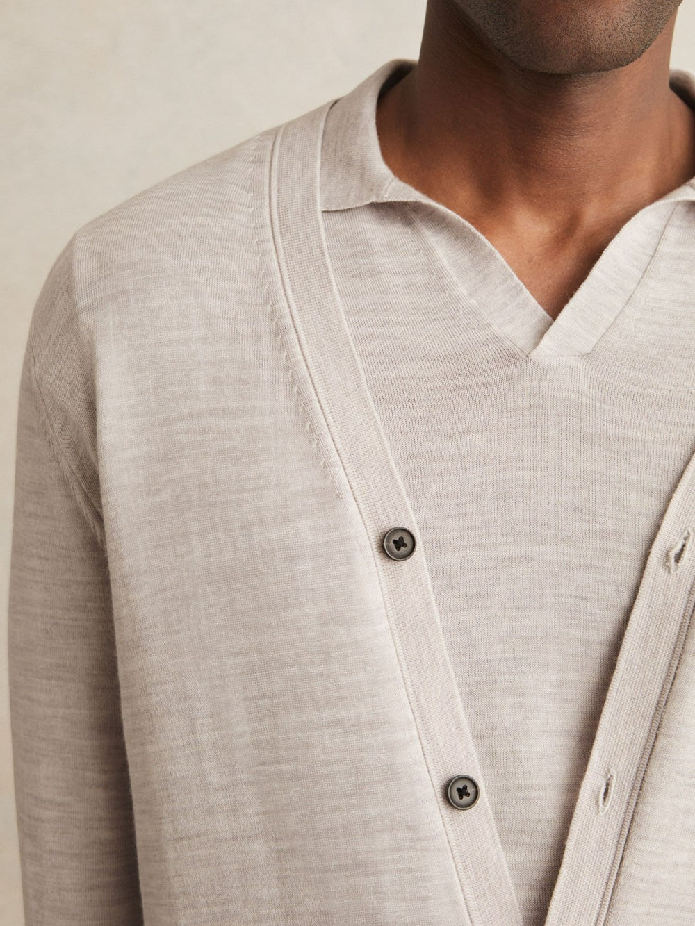 Merino Wool Button-Through Cardigan in Wicker Brown Melange