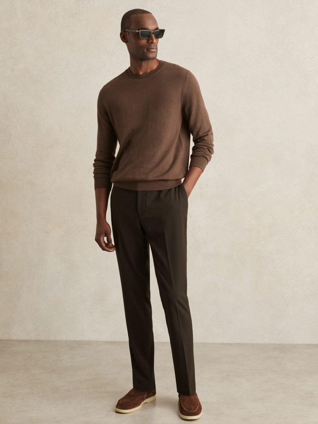 Slim-Fit Internal-Drawstring Trousers in Brown