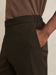 Slim-Fit Internal-Drawstring Trousers in Brown