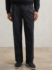 Relaxed-Fit Twill Drawstring Trousers in Navy