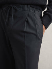 Relaxed-Fit Twill Drawstring Trousers in Navy
