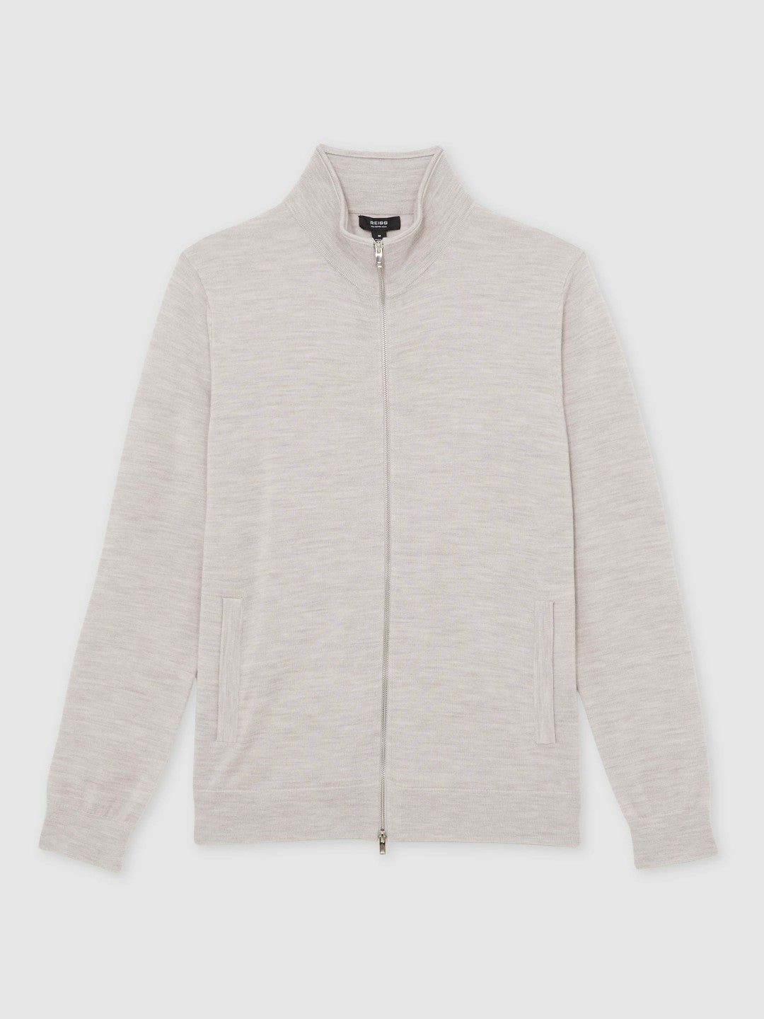 Merino Wool Zip Through Cardigan in Wicker Brown Melange