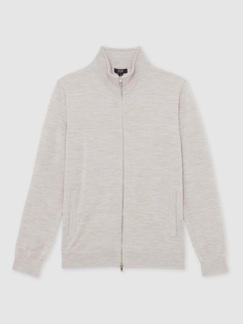 Merino Wool Zip Through Cardigan in Wicker Brown Melange