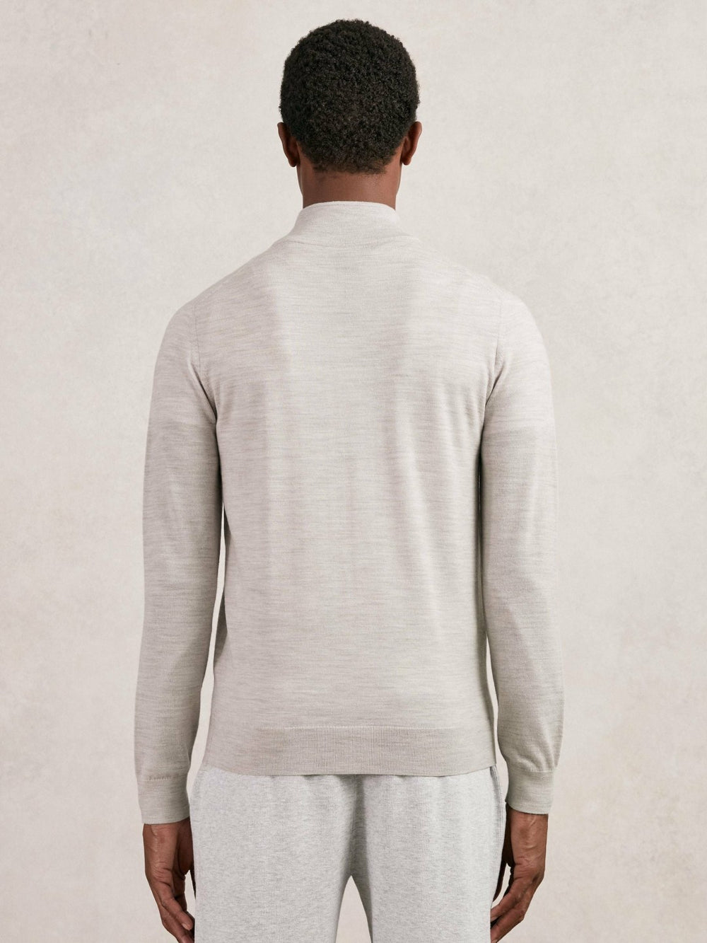 Merino Wool Zip Through Cardigan in Wicker Brown Melange