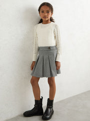 Houndstooth Check Pleated Skirt in Black/White