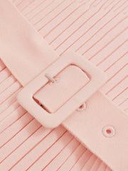 13-14 yrs Rib-Knit Roll-Neck Belted Dress in Pink