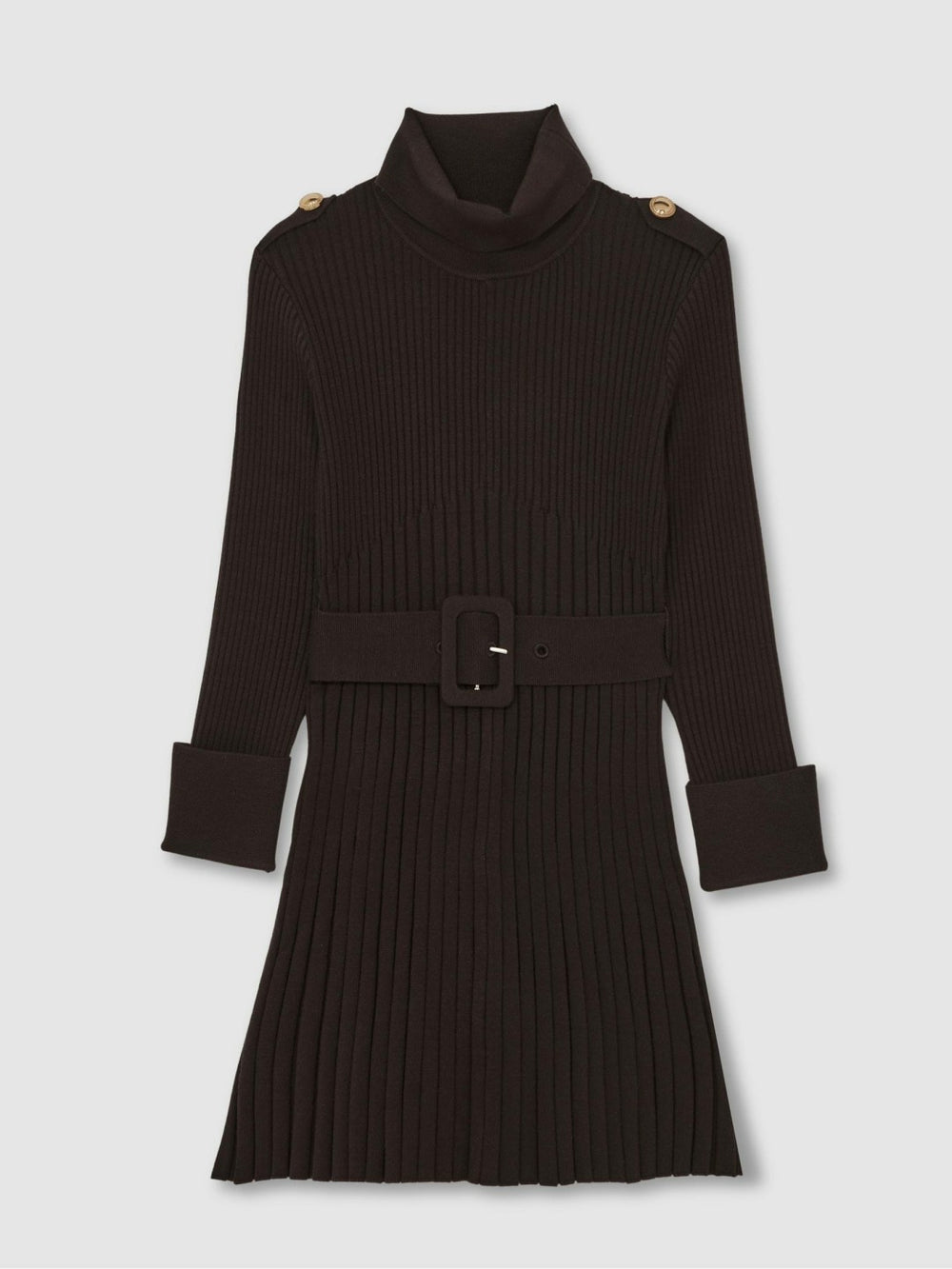 3-9 yrs Rib-Knit Roll-Neck Belted Dress in Chocolate